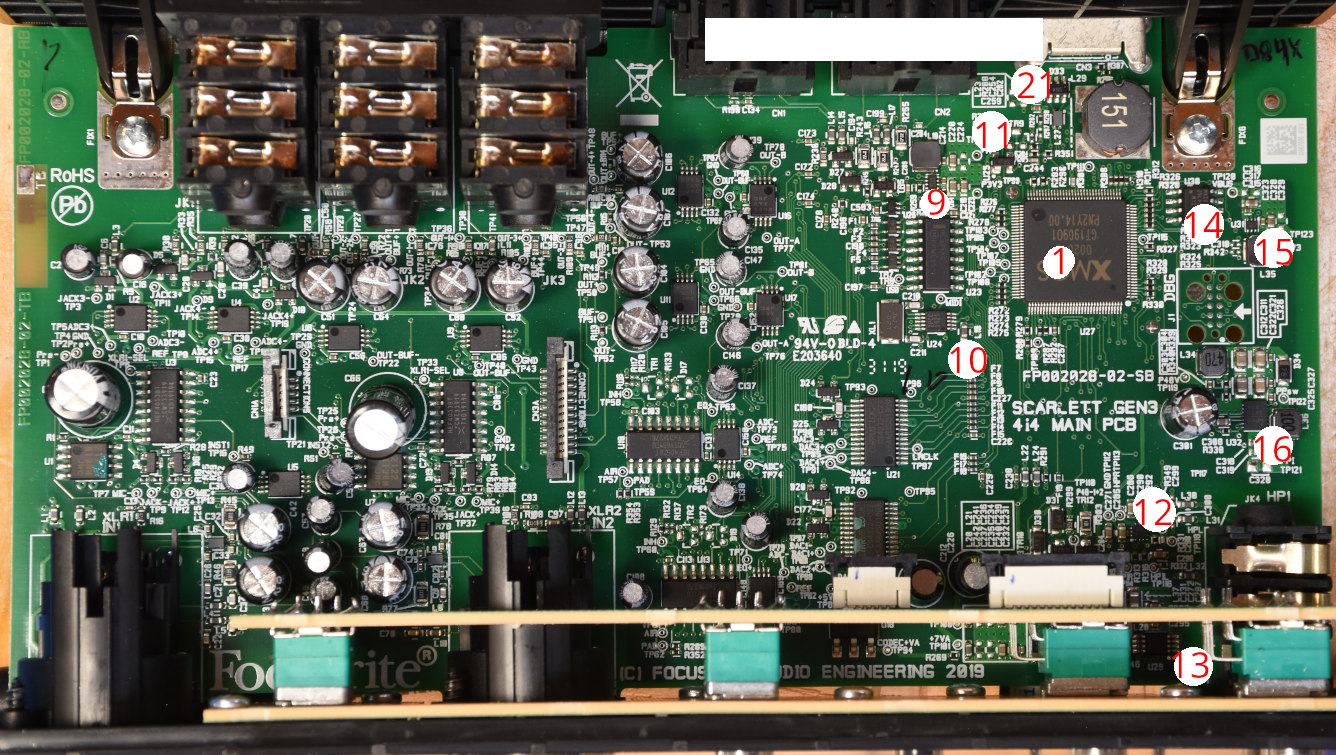 Scarlett 4i4 PCB top view