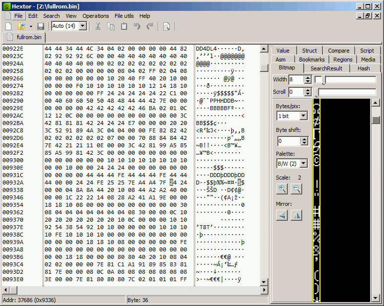 screenshot of hextor bitmap viewer